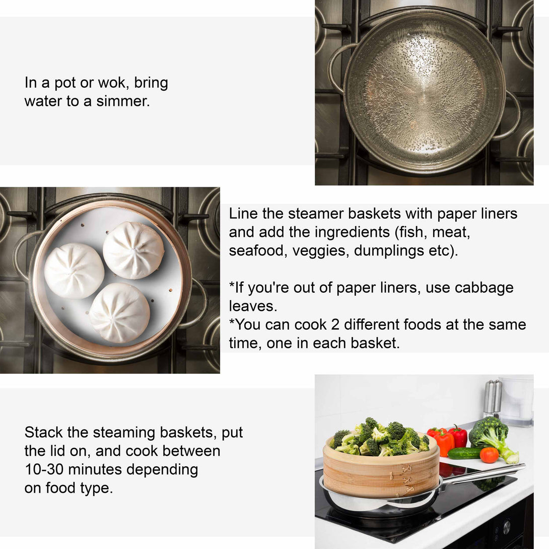 Handmade Bamboo Steamer 10 inch - Kitchen Steamer Basket for Cooking - Dumpling Steamer Basket - Wooden Steamer Basket-7
