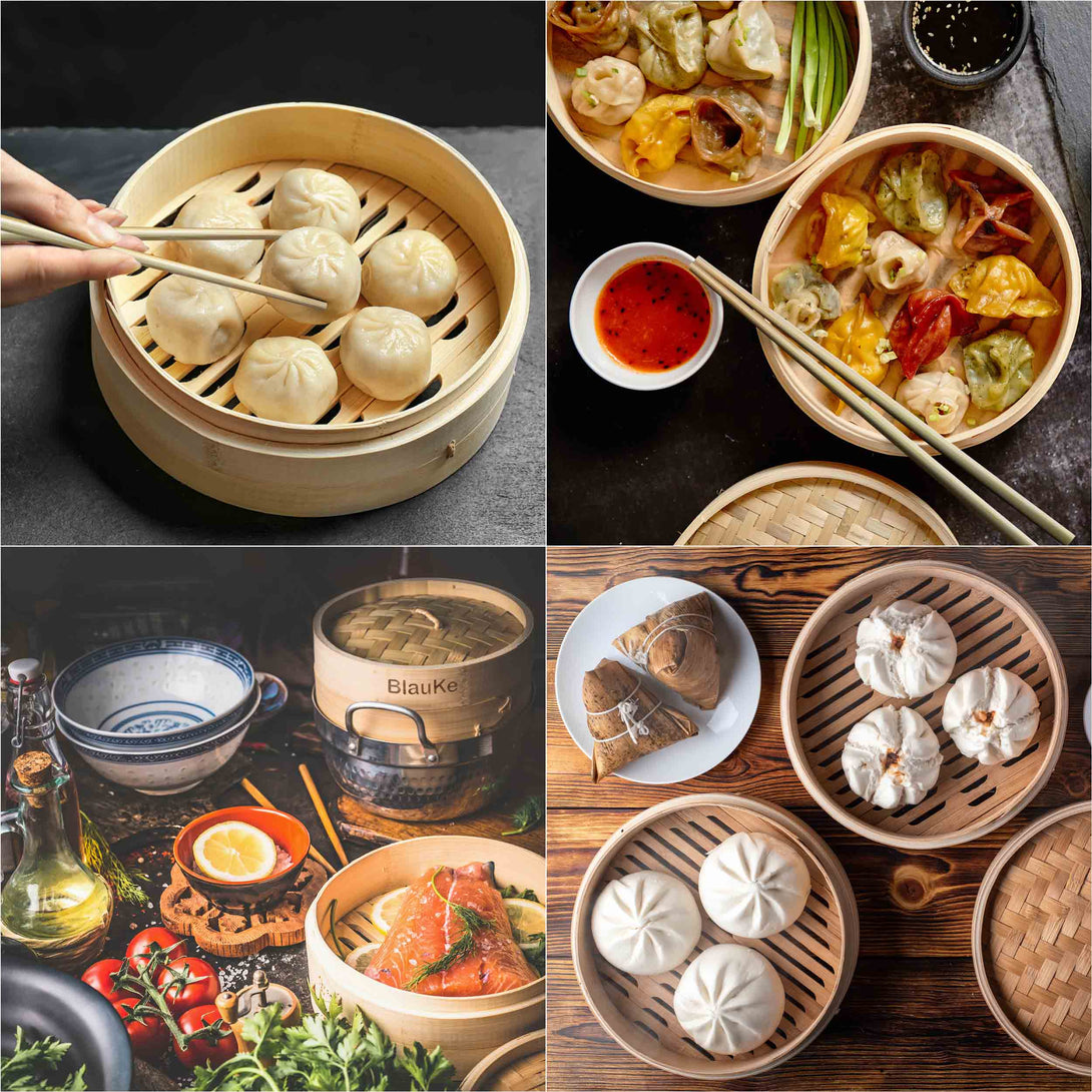 Handmade Bamboo Steamer 10 inch - Kitchen Steamer Basket for Cooking - Dumpling Steamer Basket - Wooden Steamer Basket-9