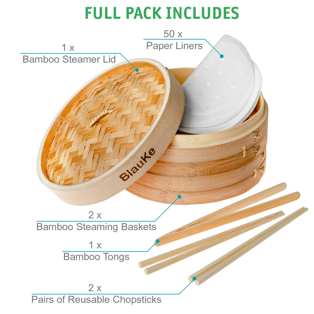 Handmade Bamboo Steamer 10 inch - Kitchen Steamer Basket for Cooking - Dumpling Steamer Basket - Wooden Steamer Basket-3