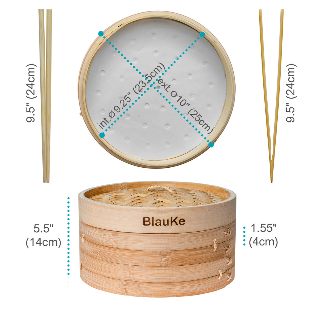 Handmade Bamboo Steamer 10 inch - Kitchen Steamer Basket for Cooking - Dumpling Steamer Basket - Wooden Steamer Basket-10
