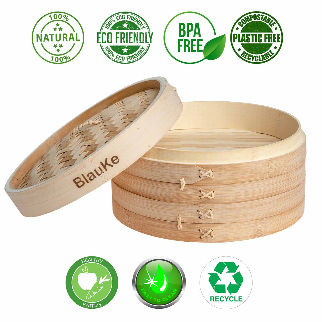 Handmade Bamboo Steamer 10 inch - Kitchen Steamer Basket for Cooking - Dumpling Steamer Basket - Wooden Steamer Basket-2